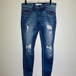 Eunina Womens Denim Blue Ripped Maxwell Low-Rise Skinny Jeans Size W 5
